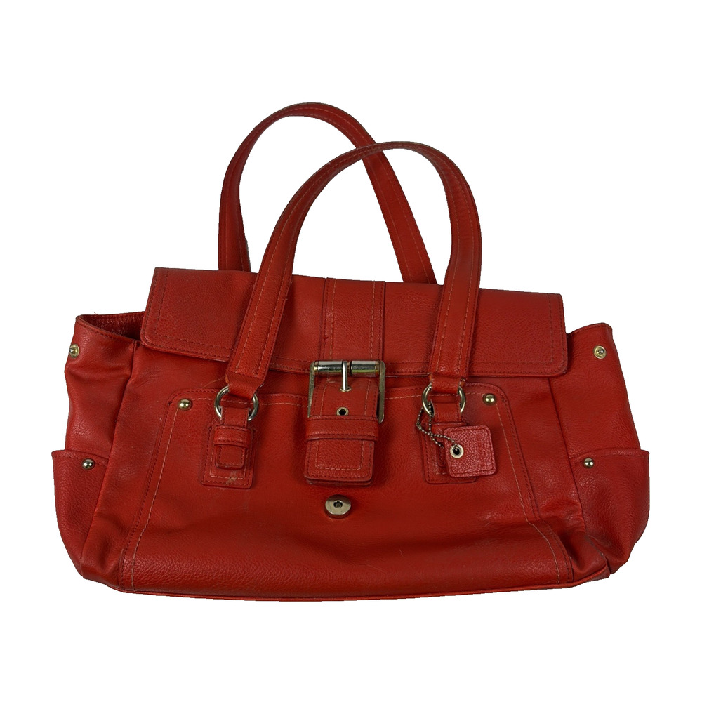 Liz Claiborne Vintage Red Leather Shoulder Bag Multi Pocket Satchel Purse Medium